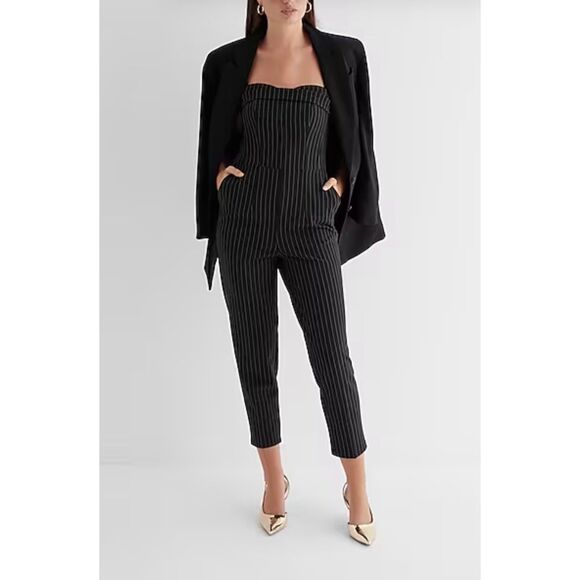 EXPRESS Pinstripe Sweetheart Neckline Straight Leg Jumpsuit, Sz 6 - Picture 7 of 15